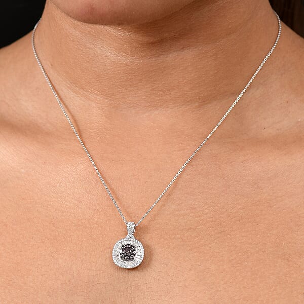 D'Joy Madagascar Color Change Garnet And Moissanite 1.50 Ctw Regal Halo Pendant Necklace 20 Inches In Rhodium Over Sterling Silver