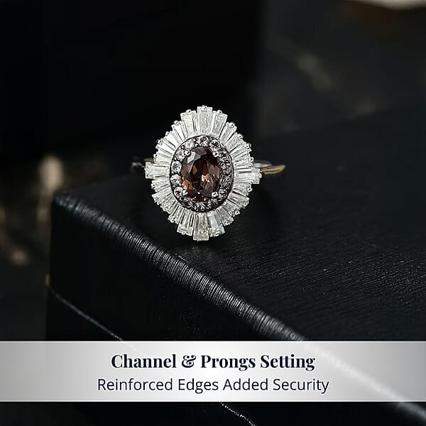 D'Joy Madagascar Color Change Garnet And Moissanite 3.35 Ctw Starburst Elegance Ring In Rhodium Over Sterling Silver