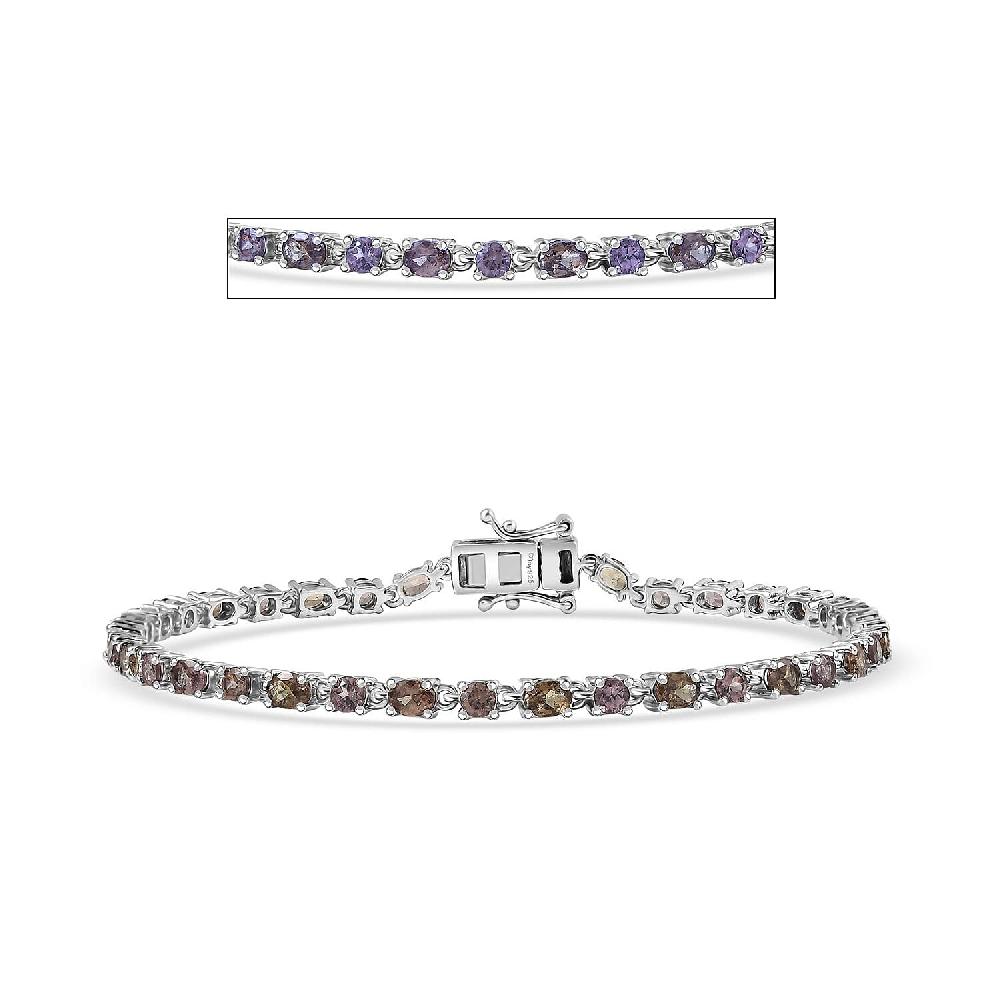 D’Joy Madagascar Color Change Garnet and Moissanite 5.80 ctw Classic Tennis Bracelet in Rhodium Over Sterling Silver (6.50 In)