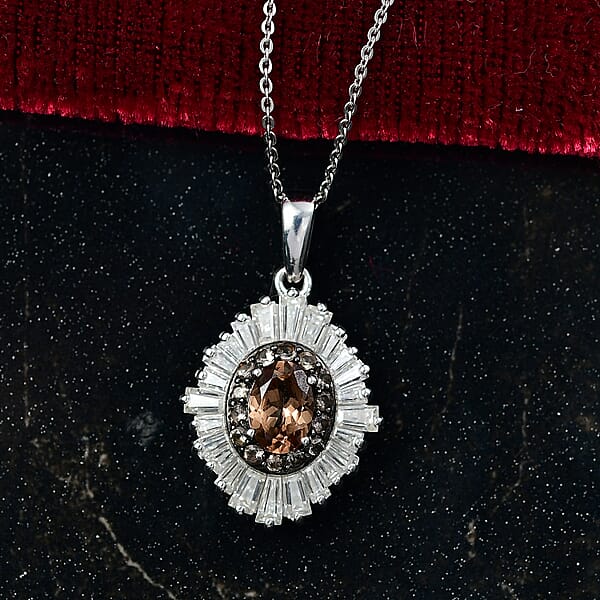 D'Joy Madagascar Color Change Garnet And Moissanite 3.50 Ctw Starburst Elegance Pendant Necklace In Rhodium Over Sterling Silver 20 Inches