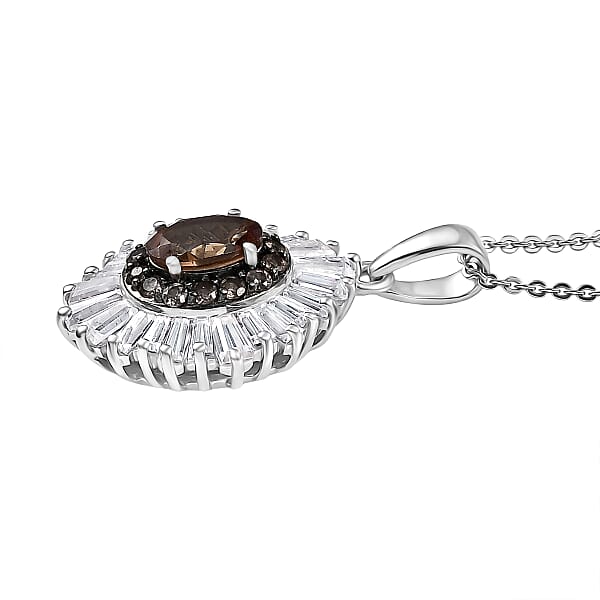 D'Joy Madagascar Color Change Garnet And Moissanite 3.50 Ctw Starburst Elegance Pendant Necklace In Rhodium Over Sterling Silver 20 Inches