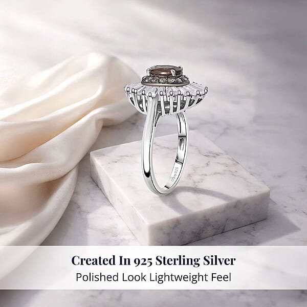 D'Joy Madagascar Color Change Garnet And Moissanite 3.35 Ctw Starburst Elegance Ring In Rhodium Over Sterling Silver