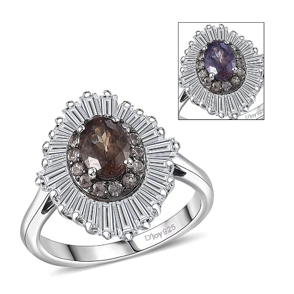 D'Joy Madagascar Color Change Garnet and Moissanite 3.35 ctw Starburst Elegance Ring in Rhodium Over Sterling Silver