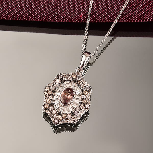D'Joy Madagascar Color Change Garnet And White Zircon 2.10 Ctw Celestial Radiance Pendant Necklace 20 Inches In Rhodium Over Sterling Silver