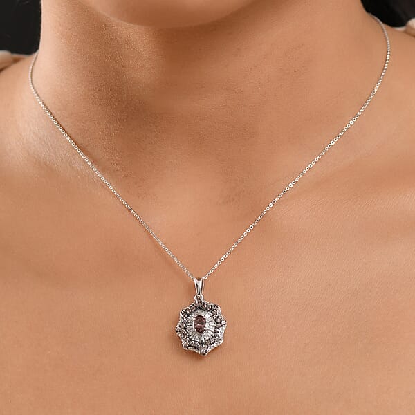 D'Joy Madagascar Color Change Garnet And White Zircon 2.10 Ctw Celestial Radiance Pendant Necklace 20 Inches In Rhodium Over Sterling Silver