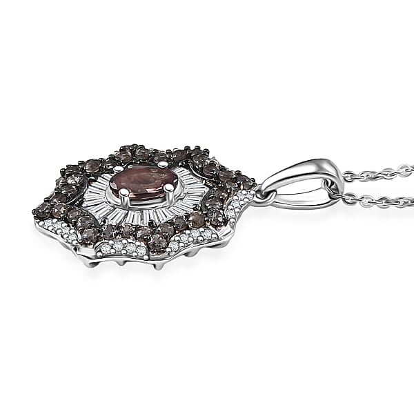 D'Joy Madagascar Color Change Garnet And White Zircon 2.10 Ctw Celestial Radiance Pendant Necklace 20 Inches In Rhodium Over Sterling Silver