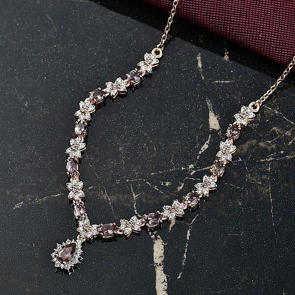 D'Joy Madagascar Color Change Garnet And White Zircon 4.25 Ctw Floral Necklace 18 Inches In 18K Vermeil Rose Gold Over Sterling Silver