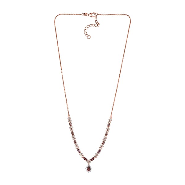 D'Joy Madagascar Color Change Garnet And White Zircon 4.25 Ctw Floral Necklace 18 Inches In 18K Vermeil Rose Gold Over Sterling Silver