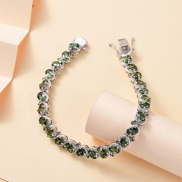 D'Joy Madagascar Green Apatite 12.75 Ctw Floral Vine Bracelet In Rhodium Over Sterling Silver (7.25 In)