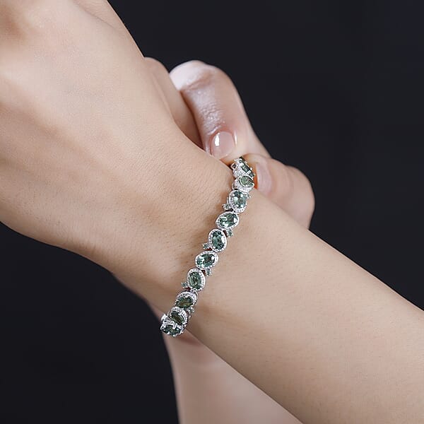 D'Joy Madagascar Green Apatite 12.75 Ctw Floral Vine Bracelet In Rhodium Over Sterling Silver (7.25 In)