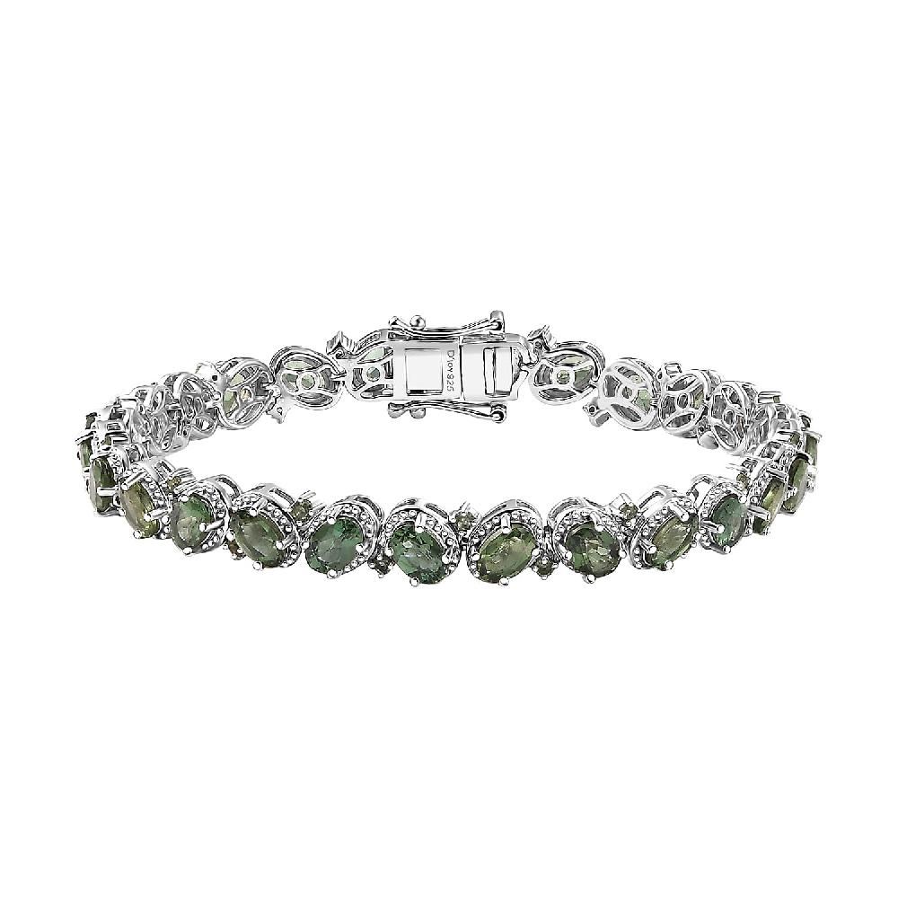 D'Joy Madagascar Green Apatite 12.75 ctw Floral Vine Bracelet in Rhodium Over Sterling Silver (7.25 In)