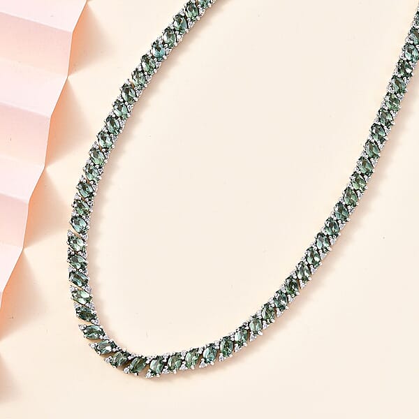 D'Joy Madagascar Green Apatite And White Zircon Necklace 18 Inches In Platinum Over Sterling Silver 29.80 Ctw