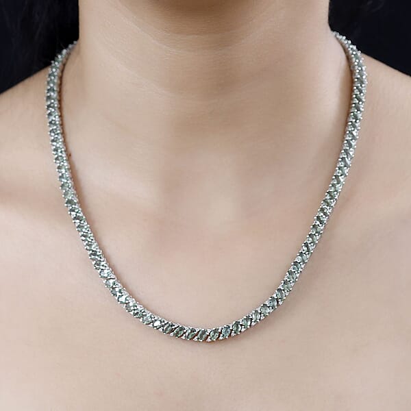 D'Joy Madagascar Green Apatite And White Zircon Necklace 18 Inches In Platinum Over Sterling Silver 29.80 Ctw