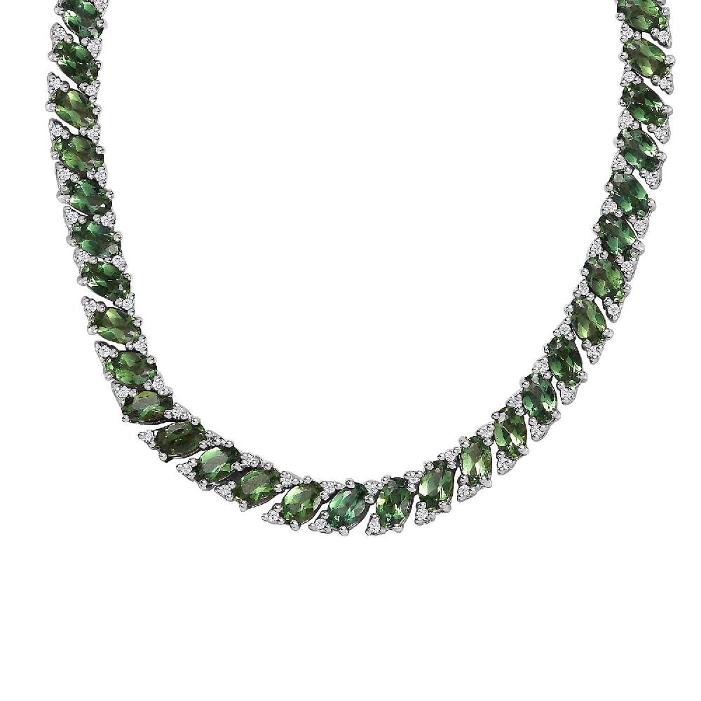 D'Joy Madagascar Green Apatite and White Zircon Necklace 18 Inches in Platinum Over Sterling Silver 29.80 ctw