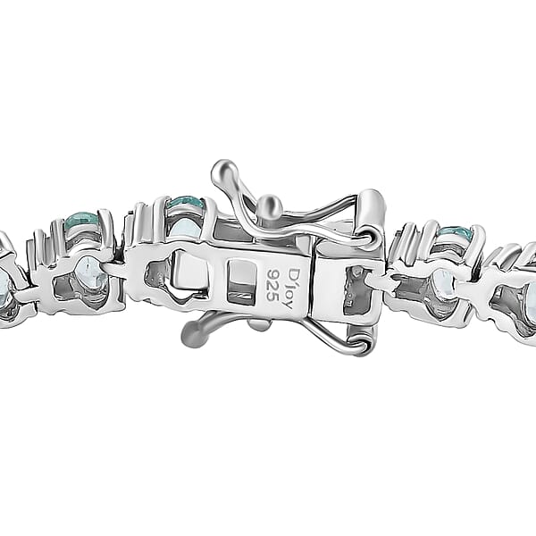 D'Joy Madagascar Lagoon Apatite And Moissanite 10.70 Ctw Ocean Wave Bracelet In Rhodium Over Sterling Silver (7.25 In)