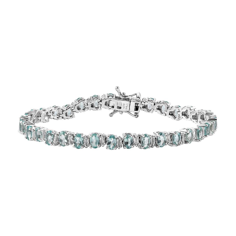 D'Joy Madagascar Lagoon Apatite and Moissanite 10.70 ctw Ocean Wave Bracelet in Rhodium Over Sterling Silver (7.25 In)