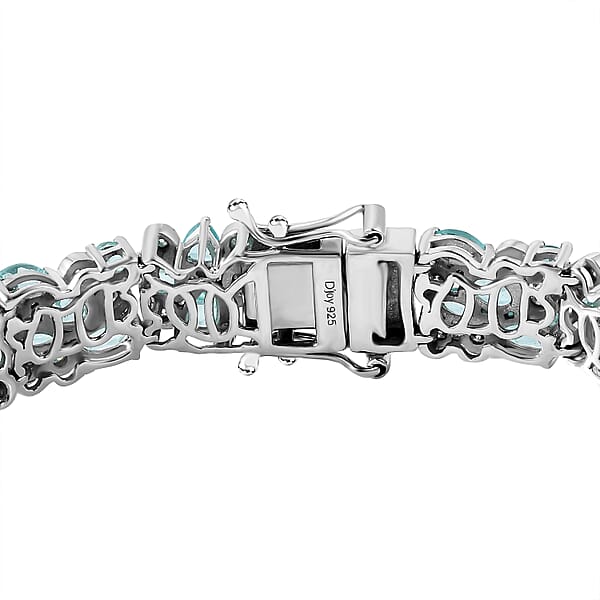 D'Joy Madagascar Lagoon Apatite And Moissanite 13.00 Ctw Ocean Bubble Bracelet In Rhodium Over Sterling Silver (7.25 In)