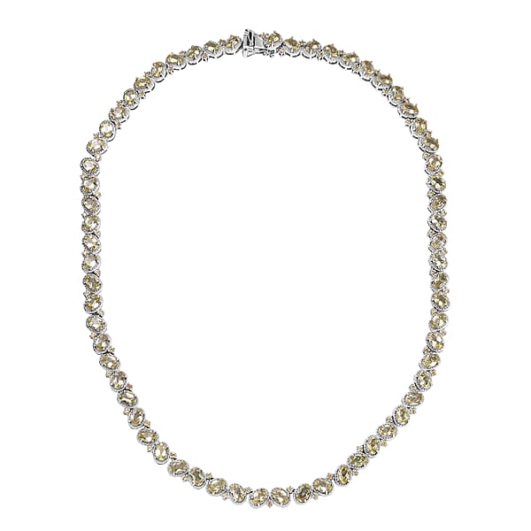 D'Joy Madagascar Yellow Apatite And Yellow Sapphire 31.30 Ctw Floral Vine Necklace 18 Inches In Rhodium Over Sterling Silver