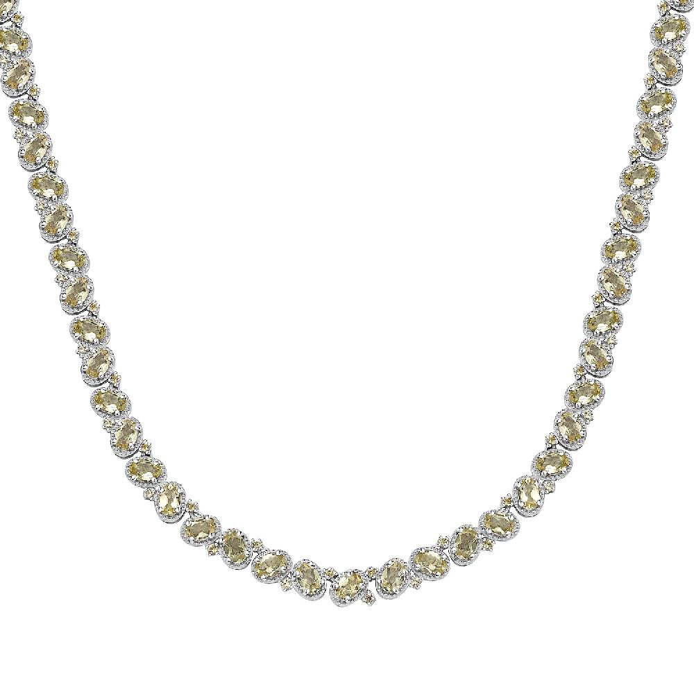 D'Joy Madagascar Yellow Apatite and Yellow Sapphire 31.30 ctw Floral Vine Necklace 18 Inches in Rhodium Over Sterling Silver