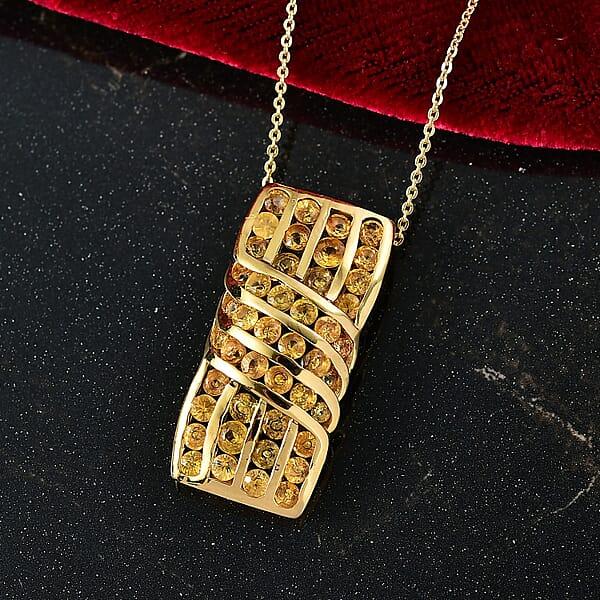 D'Joy Madagascar Yellow Sapphire 3.50 Ctw Ocean Waves Pendant Necklace In 18K Vermeil Yellow Gold Over Sterling Silver 20 Inches