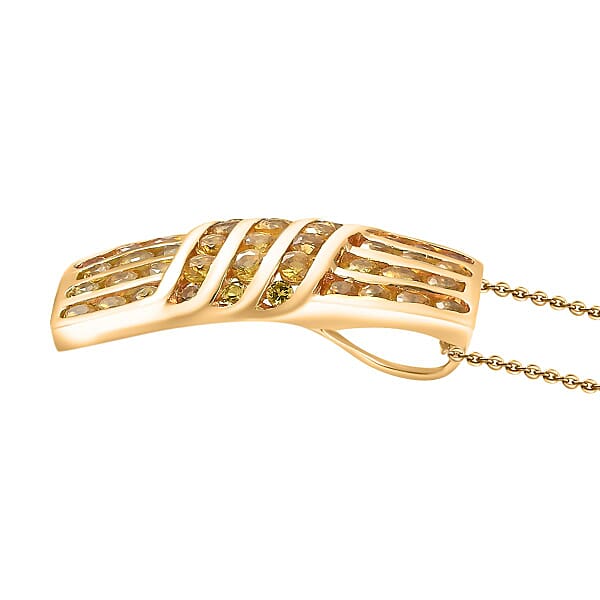 D'Joy Madagascar Yellow Sapphire 3.50 Ctw Ocean Waves Pendant Necklace In 18K Vermeil Yellow Gold Over Sterling Silver 20 Inches
