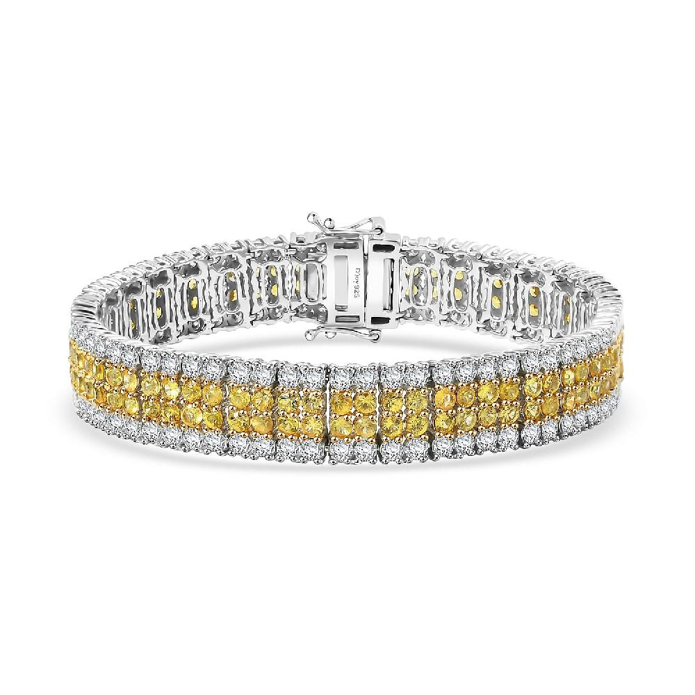 D'Joy Madagascar Yellow Sapphire and Moissanite 17.70 ctw Sunlit Elegance Bracelet in 18K Vermeil YG and Rhodium Over Sterling Silver (7.25 In)