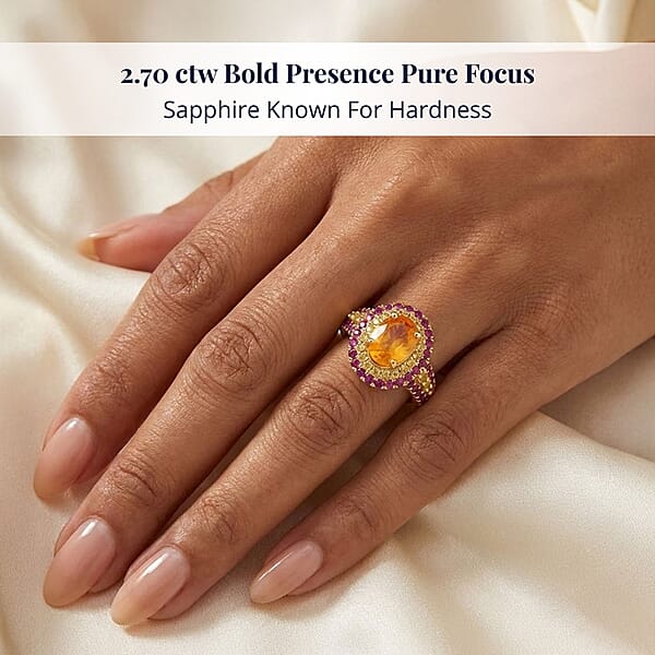 D'Joy Madagascar Yellow Sapphire And Pink Sapphire 2.70 Ctw Solstice Royale Ring In 18K Vermeil Yellow Gold Over Sterling Silver