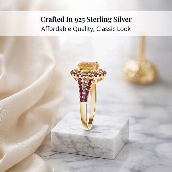 D'Joy Madagascar Yellow Sapphire And Pink Sapphire 2.70 Ctw Solstice Royale Ring In 18K Vermeil Yellow Gold Over Sterling Silver