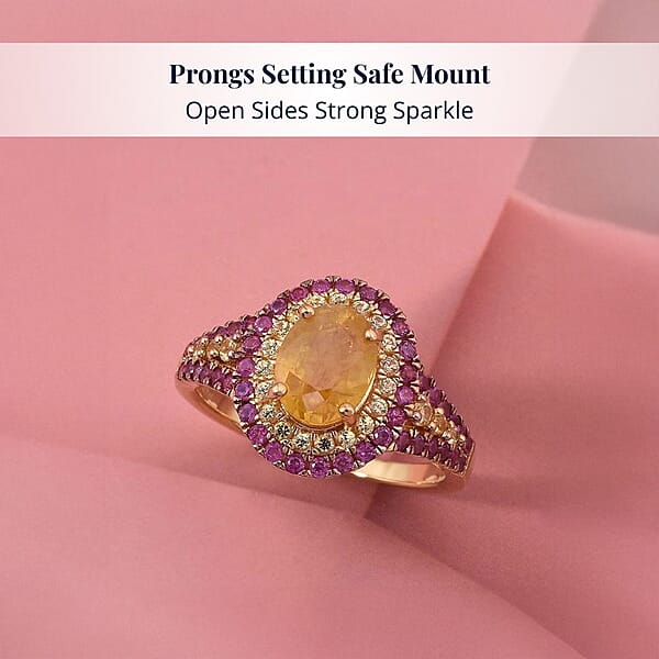 D'Joy Madagascar Yellow Sapphire And Pink Sapphire 2.70 Ctw Solstice Royale Ring In 18K Vermeil Yellow Gold Over Sterling Silver