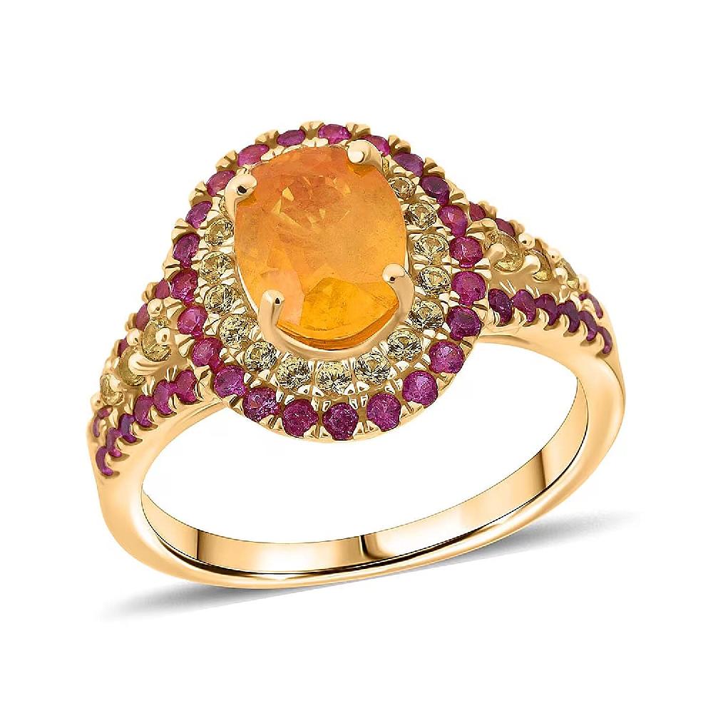 D'Joy Madagascar Yellow Sapphire and Pink Sapphire 2.70 ctw Solstice Royale Ring in 18K Vermeil Yellow Gold Over Sterling Silver