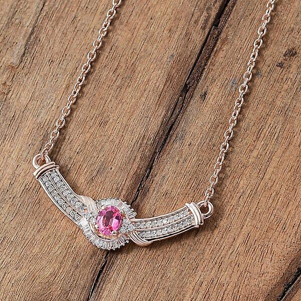 D'Joy Mahenge Spinel And White Diamond 0.60 Ctw Celebrity Necklace In 18K Vermeil Rose Gold Over Sterling Silver 18-20 Inches