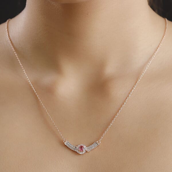 D'Joy Mahenge Spinel And White Diamond 0.60 Ctw Celebrity Necklace In 18K Vermeil Rose Gold Over Sterling Silver 18-20 Inches