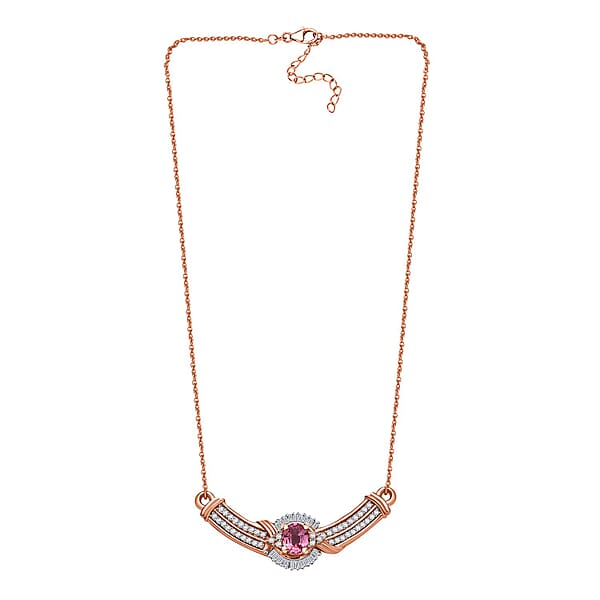 D'Joy Mahenge Spinel And White Diamond 0.60 Ctw Celebrity Necklace In 18K Vermeil Rose Gold Over Sterling Silver 18-20 Inches