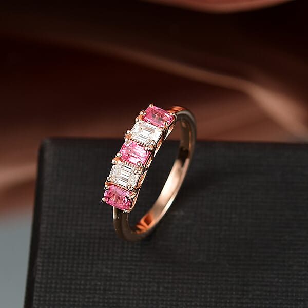 D'Joy Mahenge Spinel Moissanite Ring In 18K Vermeil RG Over Sterling Silver 1.15 Ctw