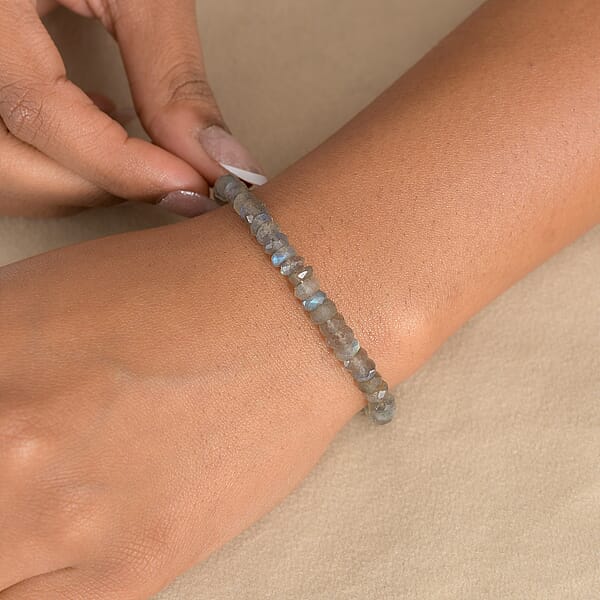 D'Joy Malagasy Labradorite 35.00 Ctw Aurora Blossom Beaded Bracelet In Rhodium Over Sterling Silver (7.25-9.25In)