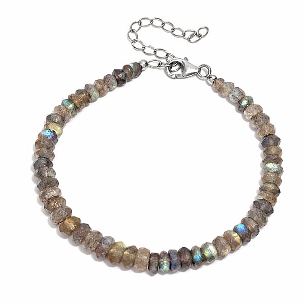 D'Joy Malagasy Labradorite 35.00 Ctw Aurora Blossom Beaded Bracelet In Rhodium Over Sterling Silver (7.25-9.25In)