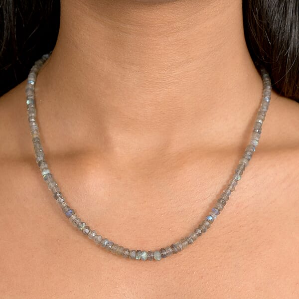 D'Joy Malagasy Labradorite 75.00 Ctw Aurora Blossom Beaded Necklace In Rhodium Over Sterling Silver (18-20 Inches)