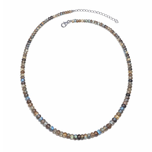 D'Joy Malagasy Labradorite 75.00 Ctw Aurora Blossom Beaded Necklace In Rhodium Over Sterling Silver (18-20 Inches)