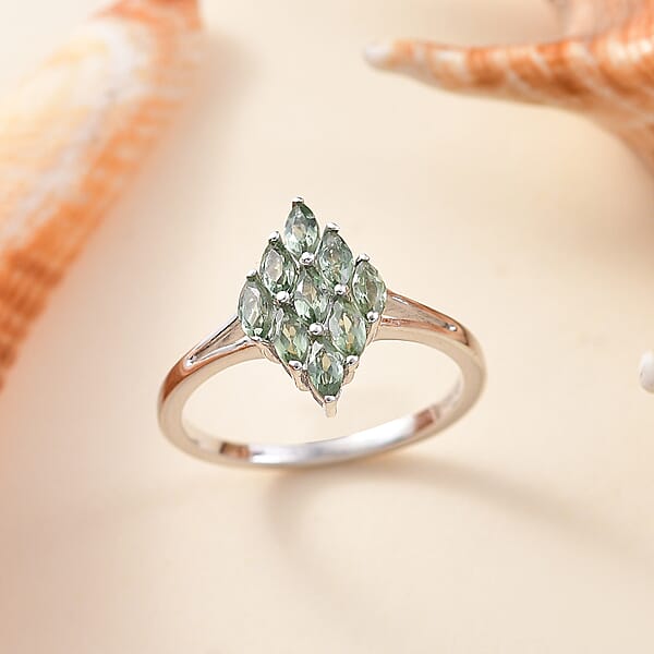 D'Joy Malagasy Pine Apatite 0.90 Ctw Cluster Ring In Rhodium Over Sterling Silver