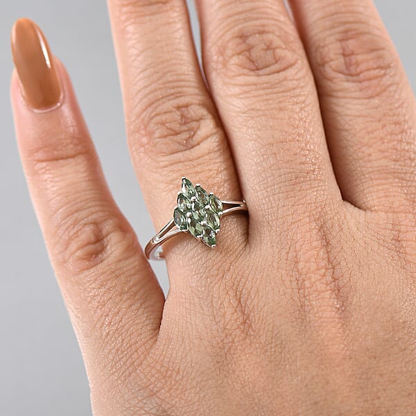 D'Joy Malagasy Pine Apatite 0.90 Ctw Cluster Ring In Rhodium Over Sterling Silver