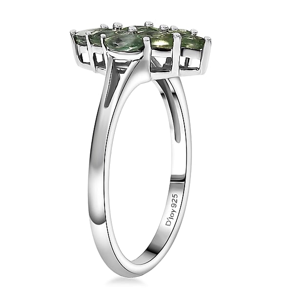D'Joy Malagasy Pine Apatite 0.90 Ctw Cluster Ring In Rhodium Over Sterling Silver