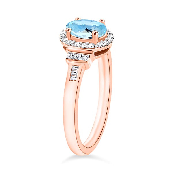 D'Joy Mangoro Aquamarine And Diamond 1.03 Ctw Ring In 18K Vermeil Rose Gold Over Sterling Silver