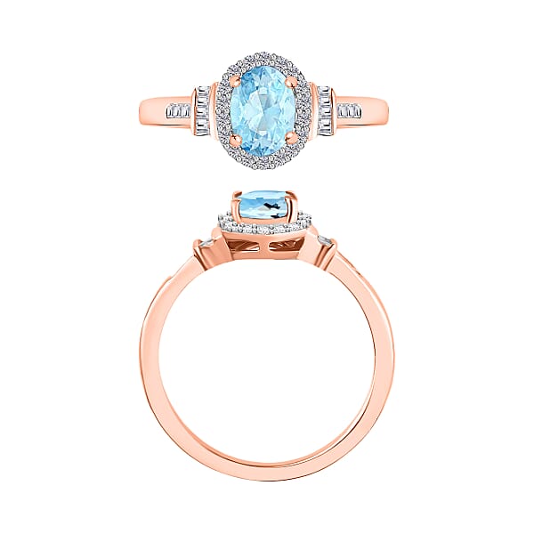 D'Joy Mangoro Aquamarine And Diamond 1.03 Ctw Ring In 18K Vermeil Rose Gold Over Sterling Silver
