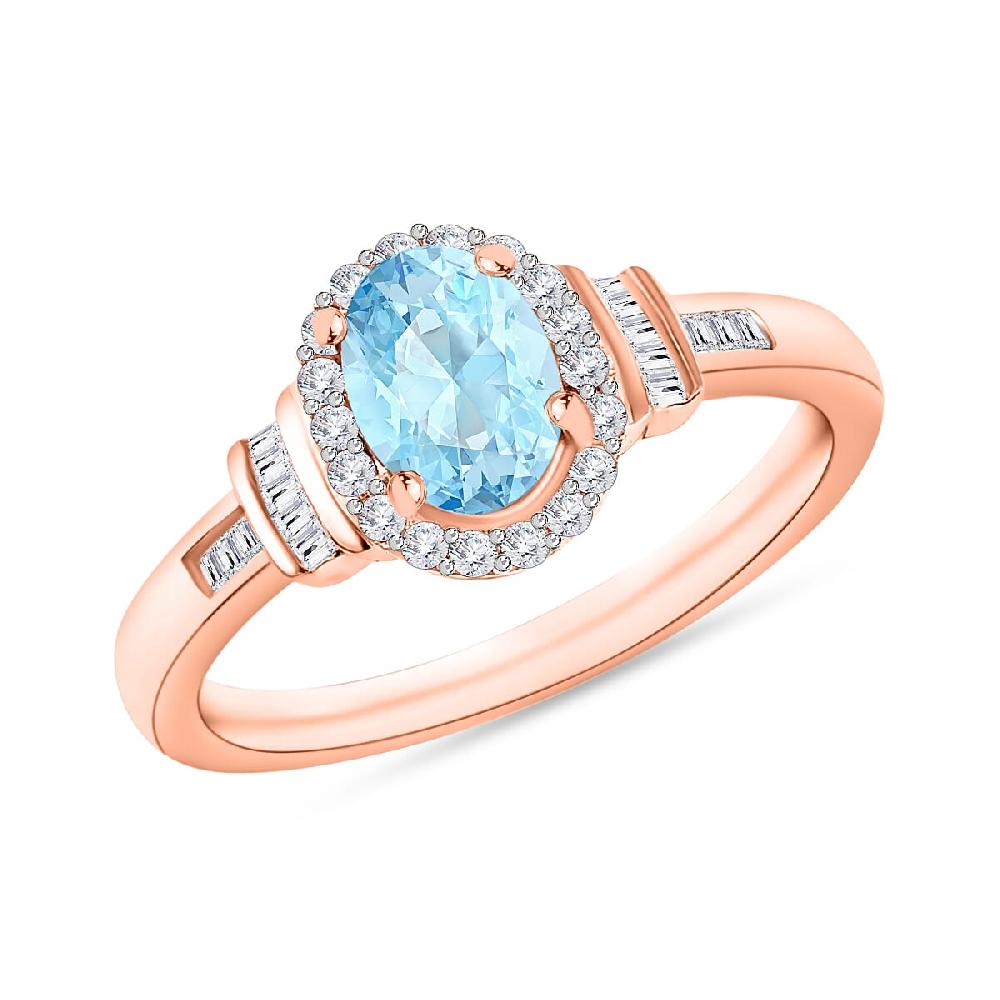 D'Joy Mangoro Aquamarine and Diamond 1.03 ctw Ring in 18K Vermeil Rose Gold Over Sterling Silver
