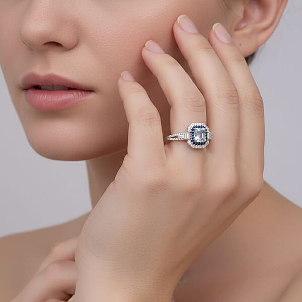D'Joy Mangoro Aquamarine Multi Gemstone Ring In Rhodium Over Sterling Silver 1.70 Ctw