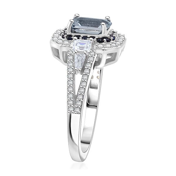 D'Joy Mangoro Aquamarine Multi Gemstone Ring In Rhodium Over Sterling Silver 1.70 Ctw