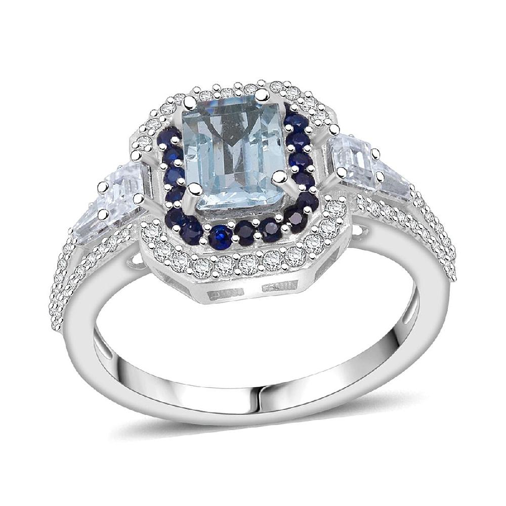 D'Joy Mangoro Aquamarine Multi Gemstone Ring in Rhodium Over Sterling Silver 1.70 ctw