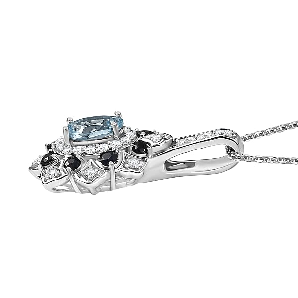 D'Joy Mangoro Aquamarine Multi Gemstone Tulip Pendant Necklace In Rhodium Over Sterling Silver 1.50 Ctw (20 Inches)
