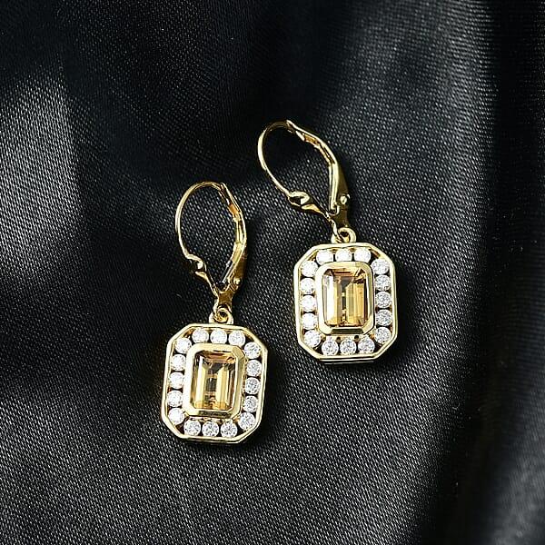 D'Joy Marialite Moissanite Art Deco Earrings In 18K Vermeil YG Over Sterling Silver 2.60 Ctw