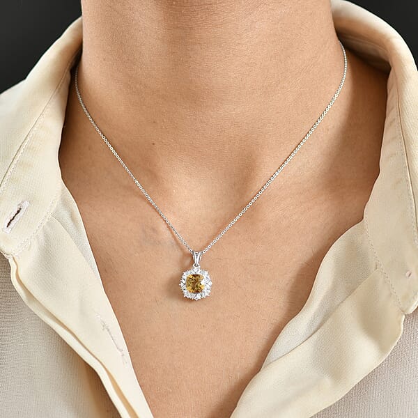 D'Joy Marialite Moissanite Art Deco Pendant Necklace In Rhodium Over Sterling Silver 1.75 Ctw (20 Inches)